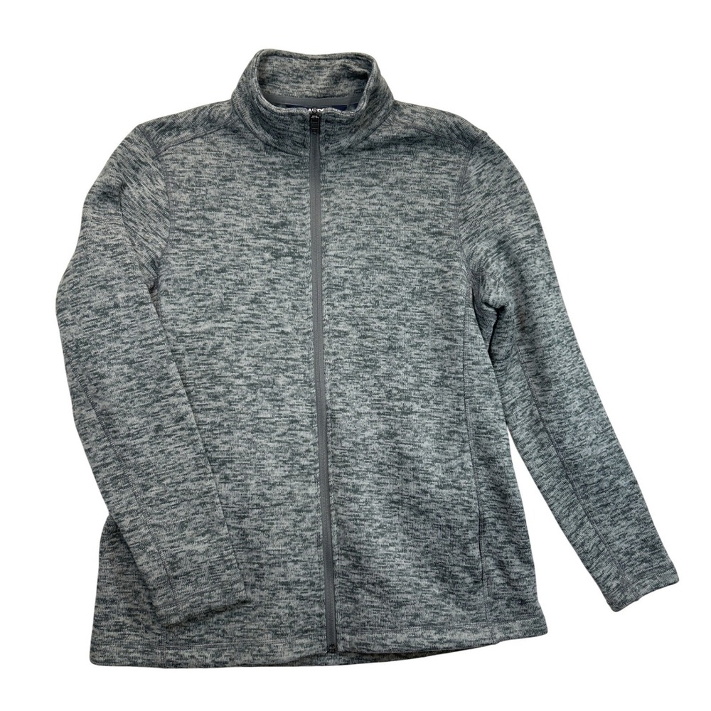 Lands End Fleece Jacket‎ Womens L Gray Heather Zip Up Long Sleeve Outerwear Top